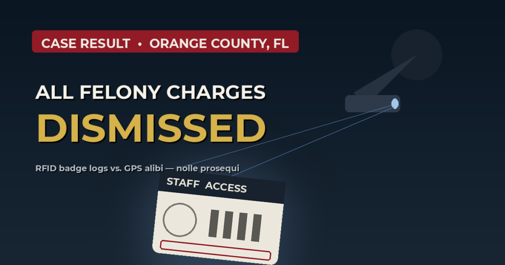 Orlando theme park employee charges dismissed after RFID badge forensics and GPS alibi evidence