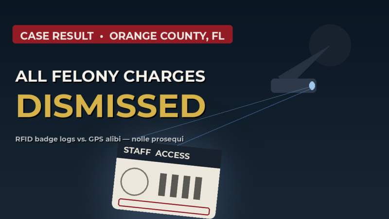 Orlando theme park employee charges dismissed after RFID badge forensics and GPS alibi evidence