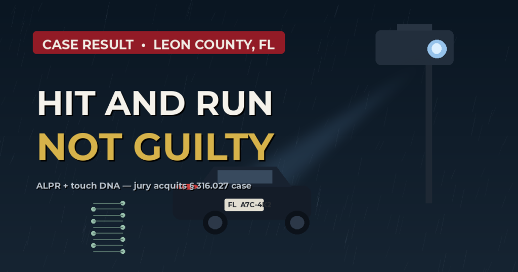 Tallahassee hit and run acquittal after ALPR calibration flaws and touch DNA evidence defeated the case