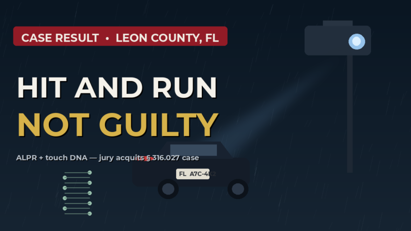 Tallahassee hit and run acquittal after ALPR calibration flaws and touch DNA evidence defeated the case